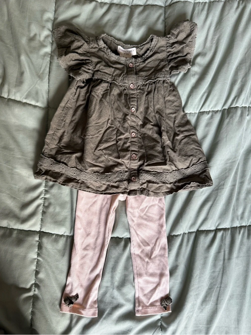 Two-Piece Dress & Leggings Set - Taupe Dress & Light Pink Leggings